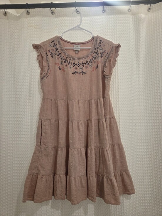 Knox Rose Dresses & Skirts - Knox Rose Dusty Pink 100% Cotton Embroidered Tiered Dress